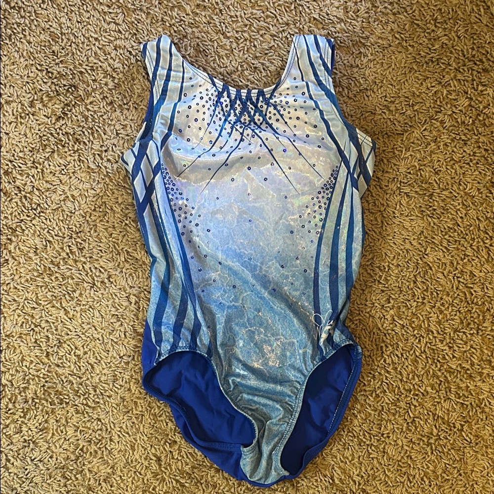 Nastia liukin rare GK gymnastics discontinued Blue and white Leotard WORN ONCE